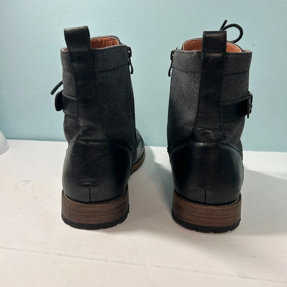 Polar Fox Mike Combat Boots Men's 12 Black Gray Lace Up + Side Zip + Buckle